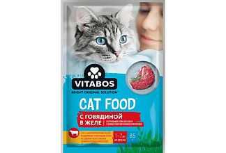 Корм Vitabos говядина в желе кусочек 85гр. пауч