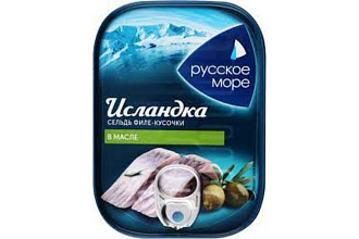Сельдь атл. филе-кусочки Исландка в масле ж/б 115гр./6 Русское Море